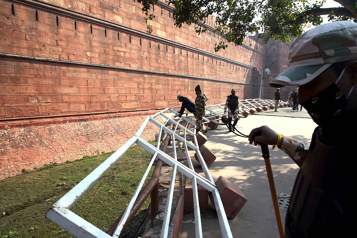 Vandalised railings of the Red Fort