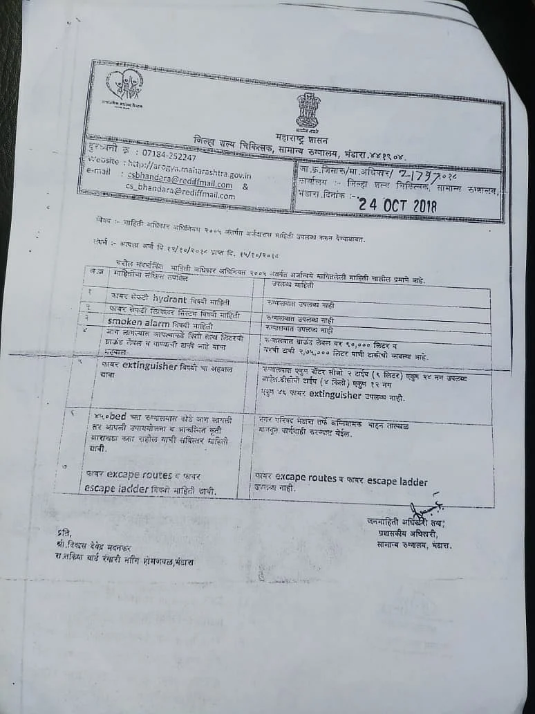 Bhandara fire: Hospital had no fire safety equipment from 2018, reveals RTI