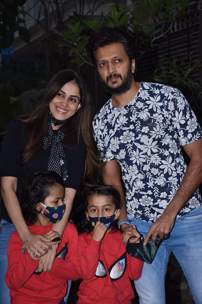 Riteish Deshmukh with wife Genelia and kids Riaan and Rahyl Deshmukh