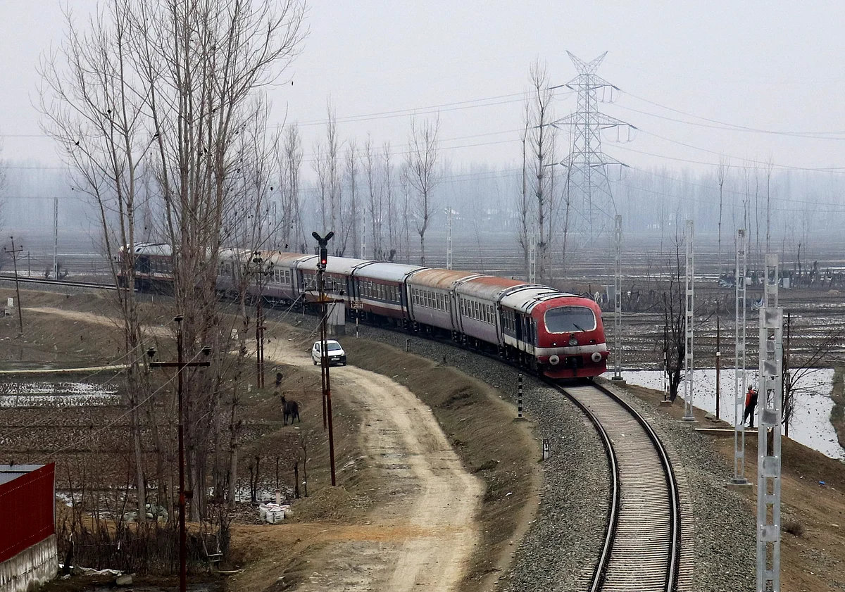 Train arrives at the Nowgam Railway station in Srinagar as the rail service connecting Banihal to Baramulla resumed on Monday. After remaining suspended for 11 months due to the pandemic.