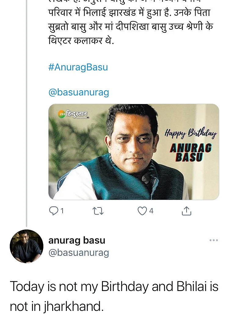 Filmmaker Anurag Basu's epic reply to a news report about his birthday will leave you in splits