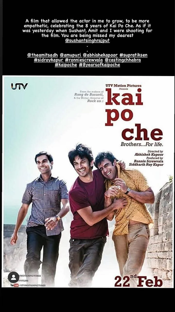 Rajkummar Rao pens emotional note remembering Sushant Singh Rajput as 'Kai Po Che' turns 8