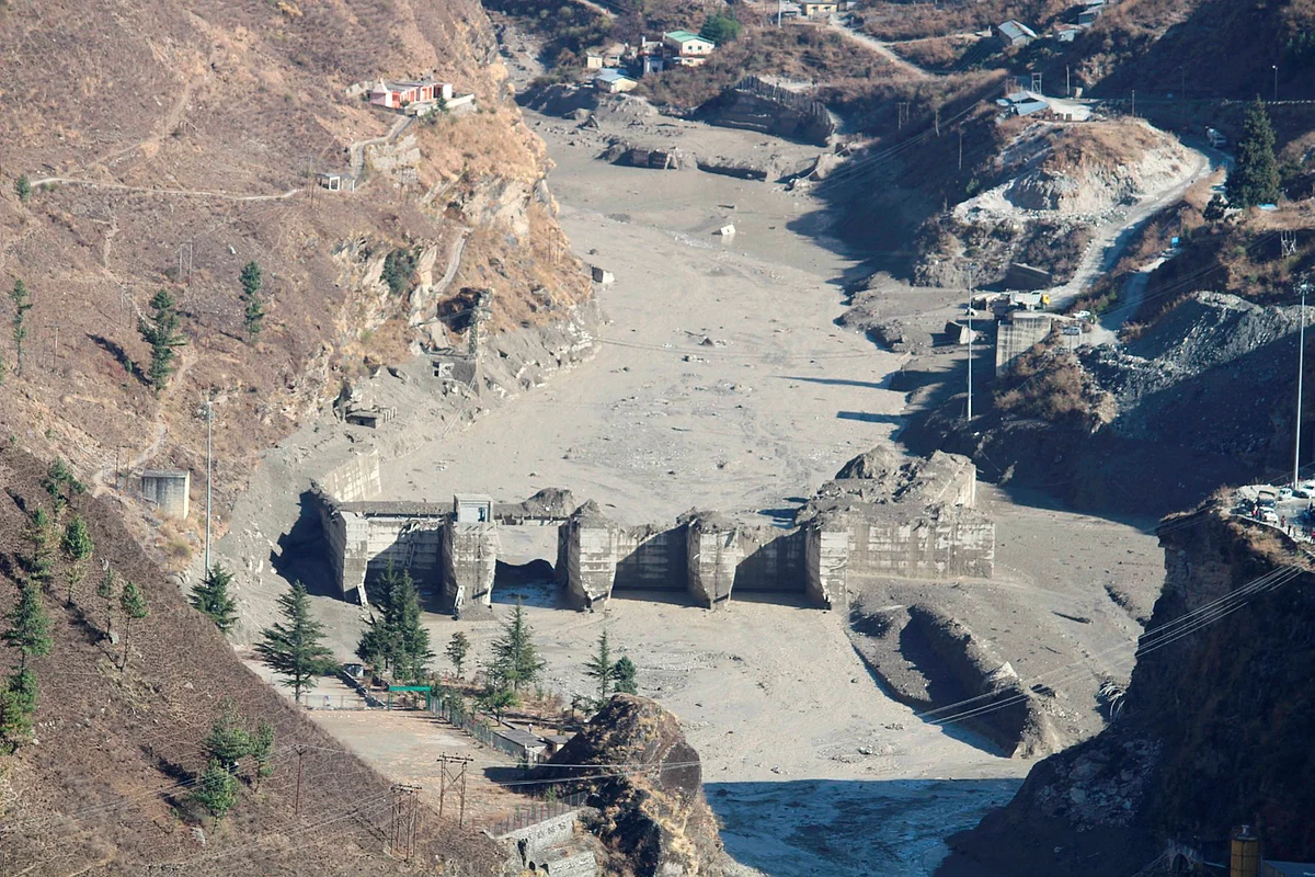 Damaged Dhauliganga hydropower project after a glacier broke off in Joshimath causing a massive flood in the Dhauli Ganga river, in Chamoli district of Uttarakhand, Sunday, Feb. 7, 2021.