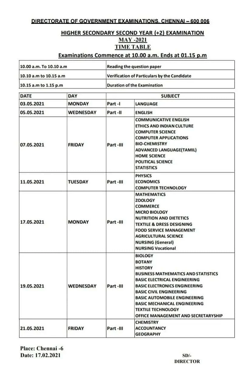 Tamil Nadu class 12 state board exam to start from May 3; click here for full schedule