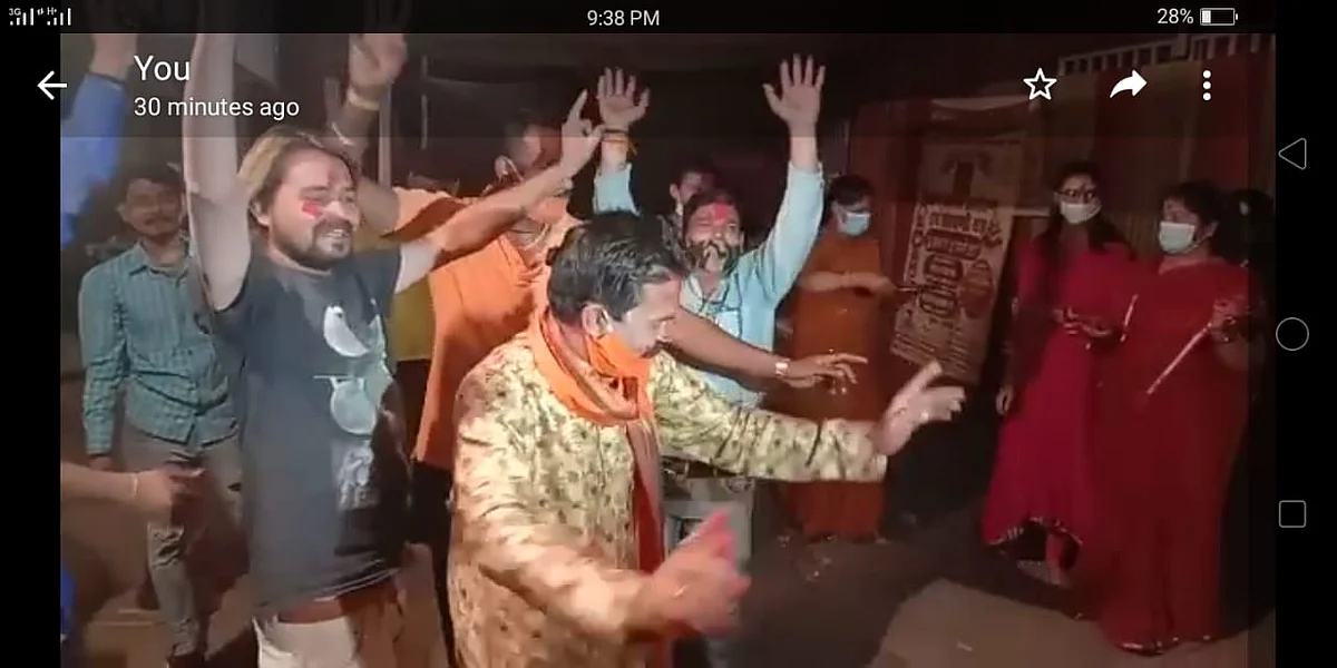 Devotees dance at Vaishno Devi temple in New Market in Bhopal