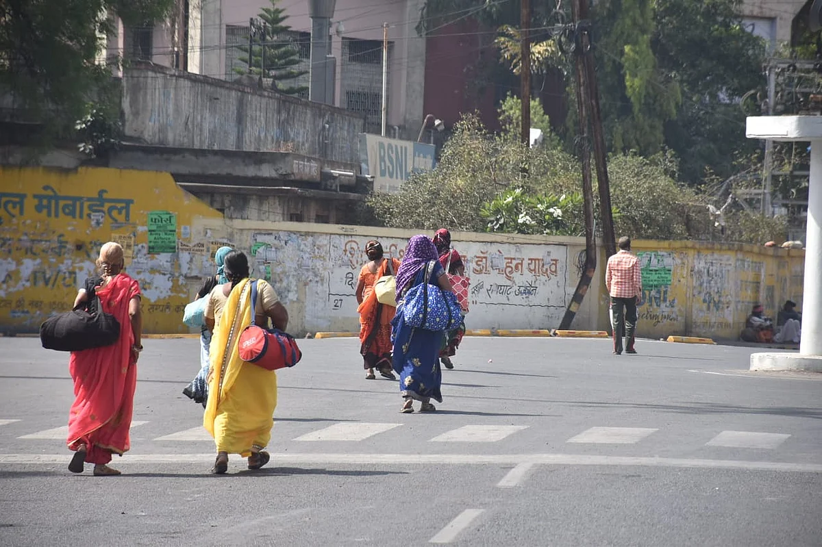 In absence of transport, passengers walked to their destination from Dewas Gate bus stand in Ujjain
