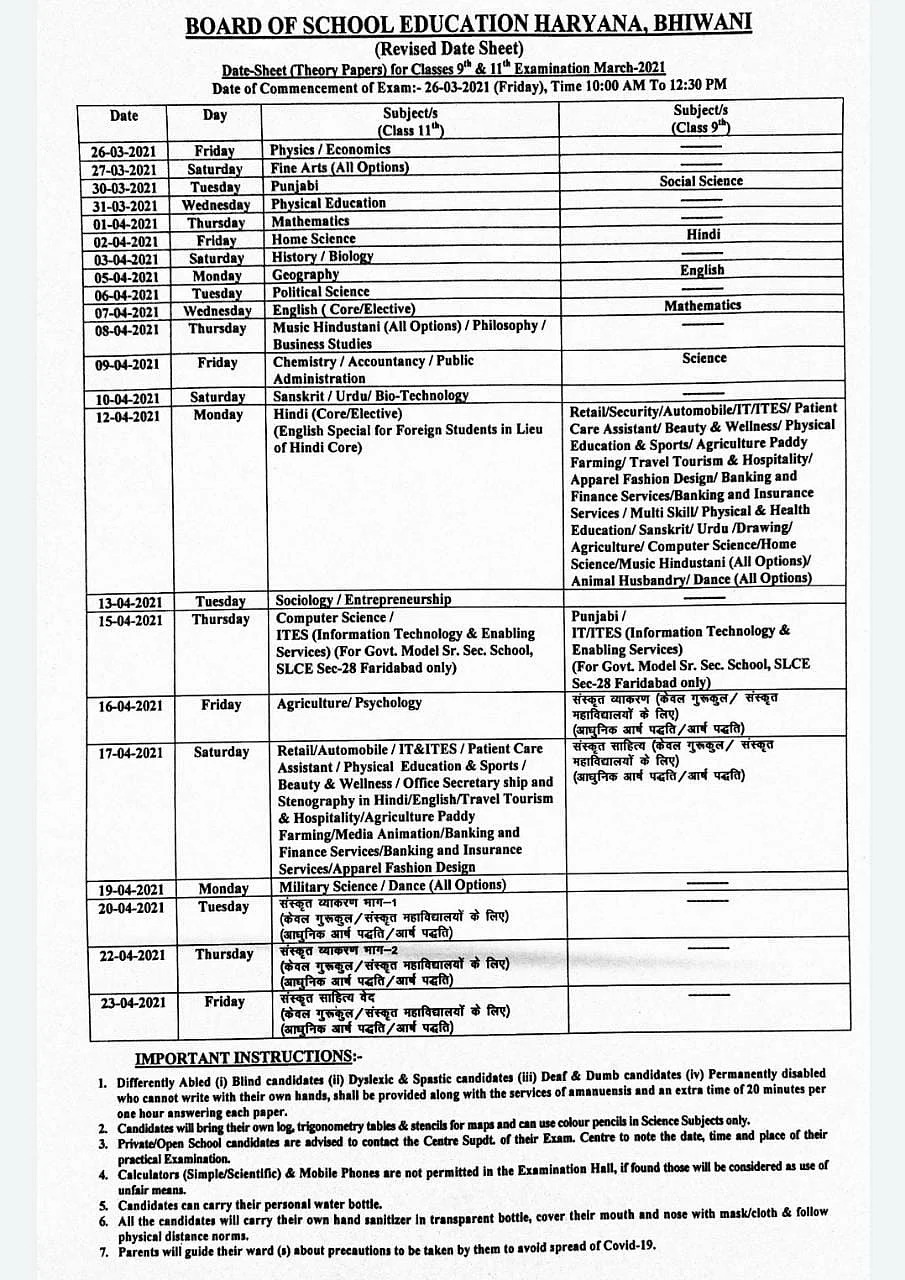 Haryana: HBSE announces new timings for Classes 9, 11 exams