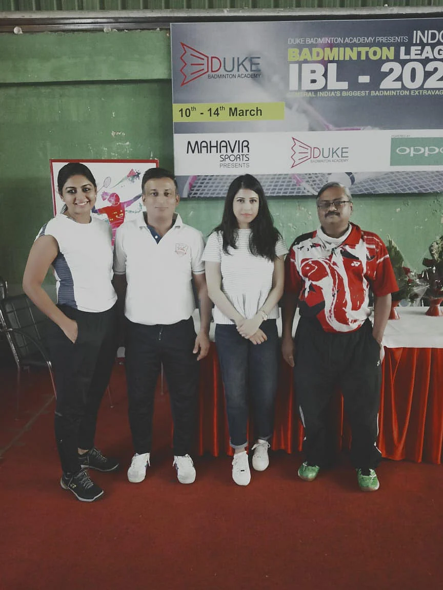 Indore Badminton Association
co-secretary Dharmesh Yashlaha (red shirt) with players