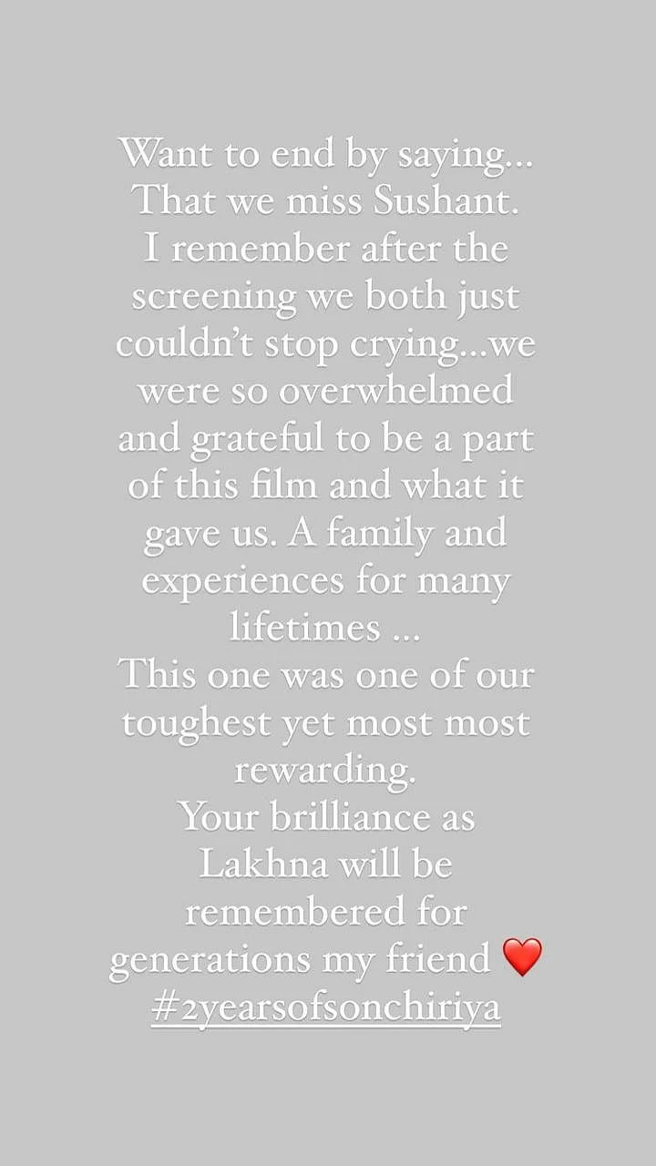 Bhumi Pednekar pens down emotional note remembering Sushant Singh Rajput, shares BTS pics from 'Sonchiriya'