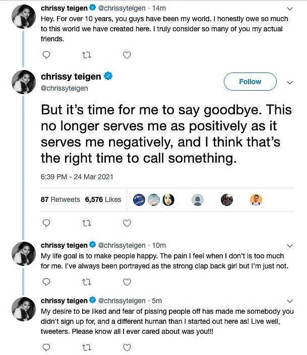 Chrissy Teigen quits Twitter; says 'I'm not the strong clap back girl'