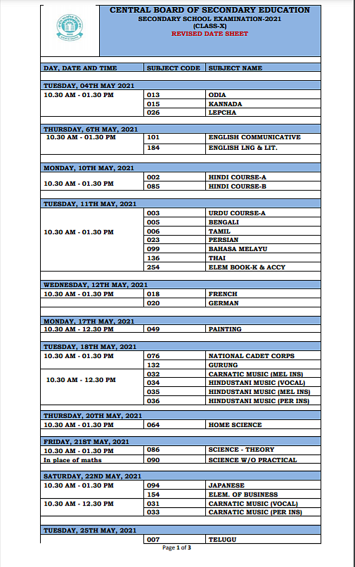 CBSE releases revised date sheet for Class 10, 12 board exams 2021; check new time table here