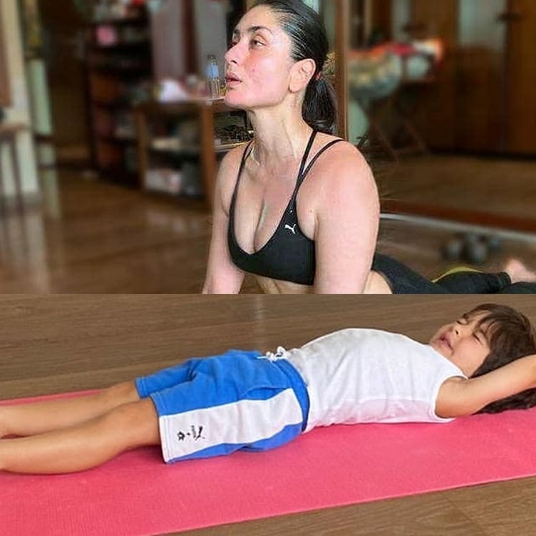 Kareena wants you to guess if Taimur is stretching after a nap or doing yoga