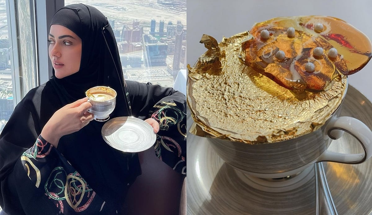 Sana Khan enjoys 24K gold plated coffee worth over Rs 3,000 at Burj Khalifa with husband Mufti Anas Saiyad - Vimarsana News