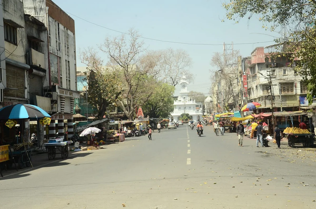 A barren look at Ghanta Chowk, Ujjain's main commercial area, on Rangpanchami on Friday