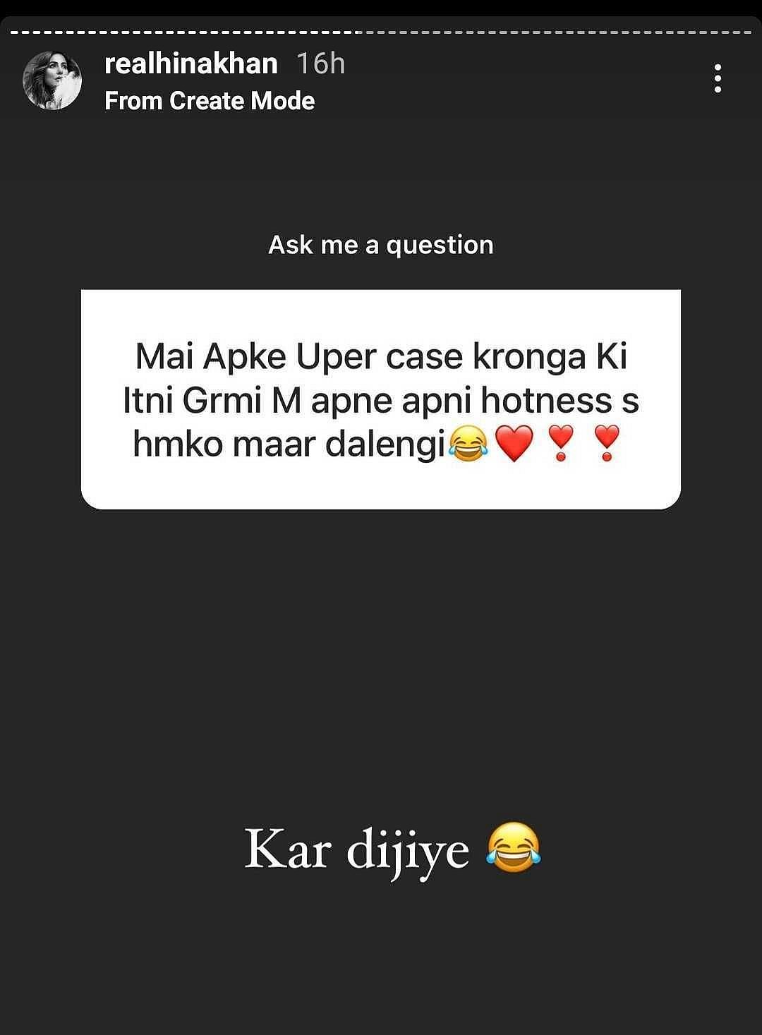 ‘Itni Garmi’: Hina Khan reacts to fan who wants to 'file a case' against her hotness