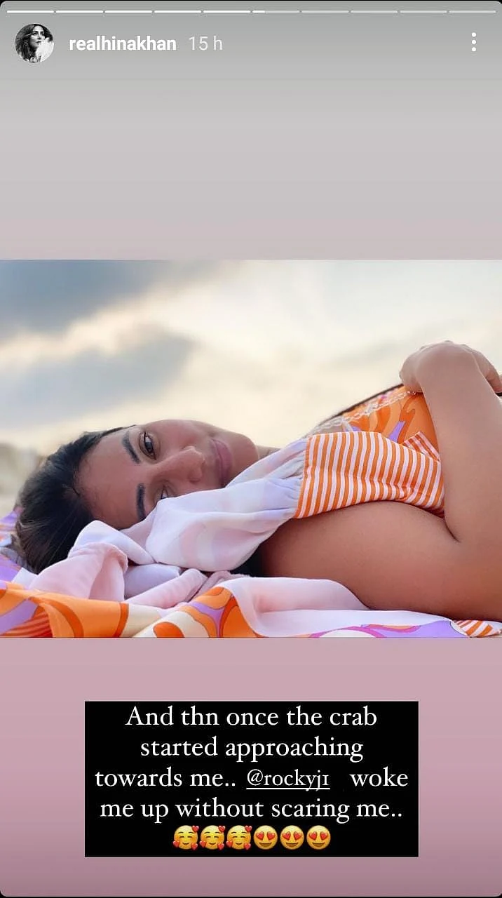 Here's what happened when a crab approached sleeping beauty Hina Khan in the Maldives