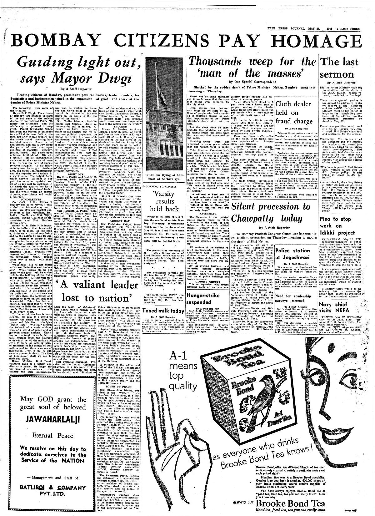 From the FPJ Archives: Nehru epoch comes to an end, world grieves for India's lost leader