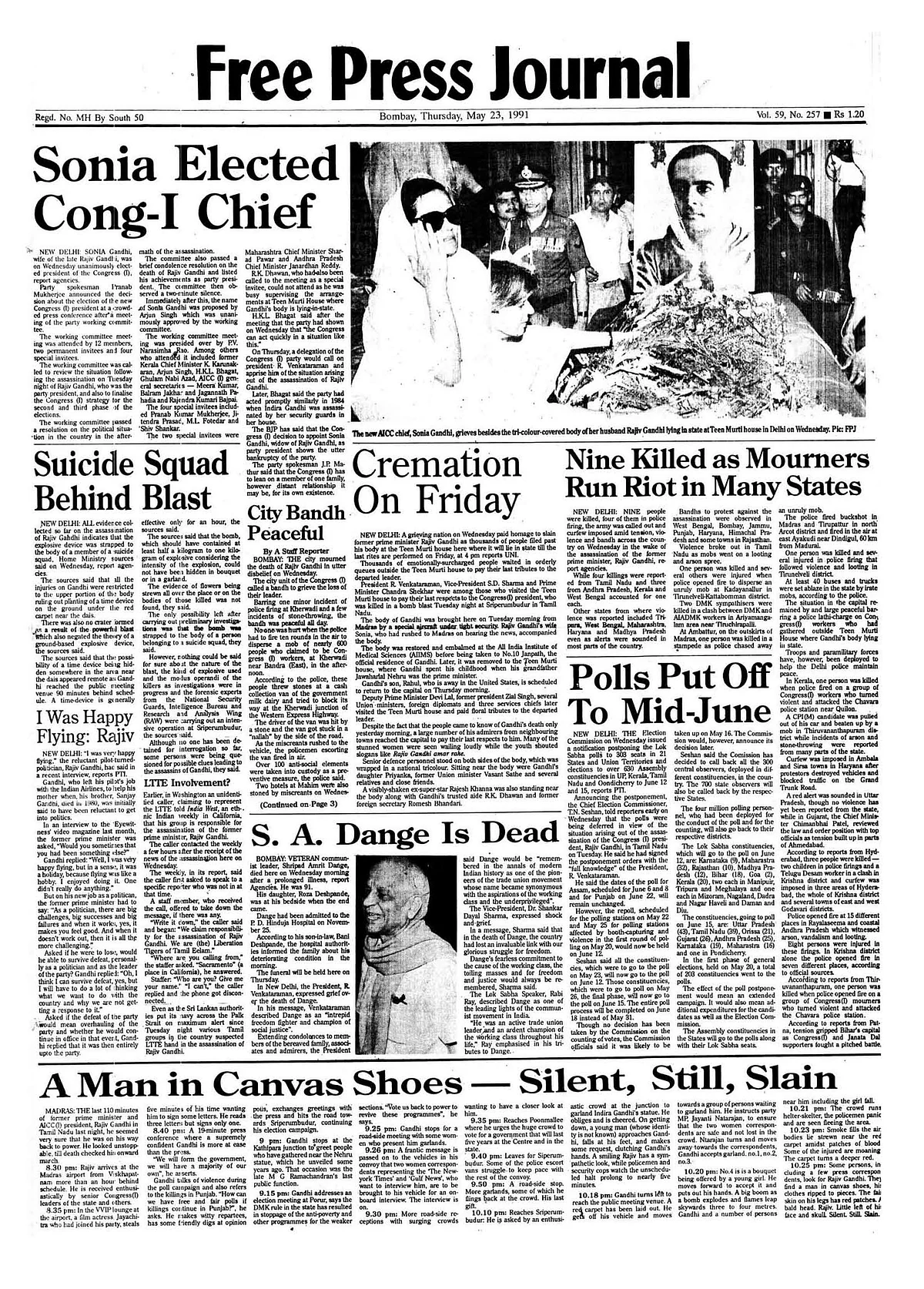 From the FPJ Archives: Rajiv Gandhi's assassination, nationwide mourning and Sonia's accession