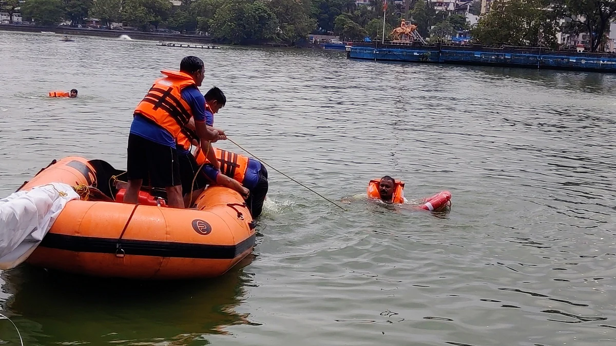 Railway Flood Relief team conducted mock drill in rescue & relief of passengers held in trains during monsoon, in Mumbai on Tuesday.