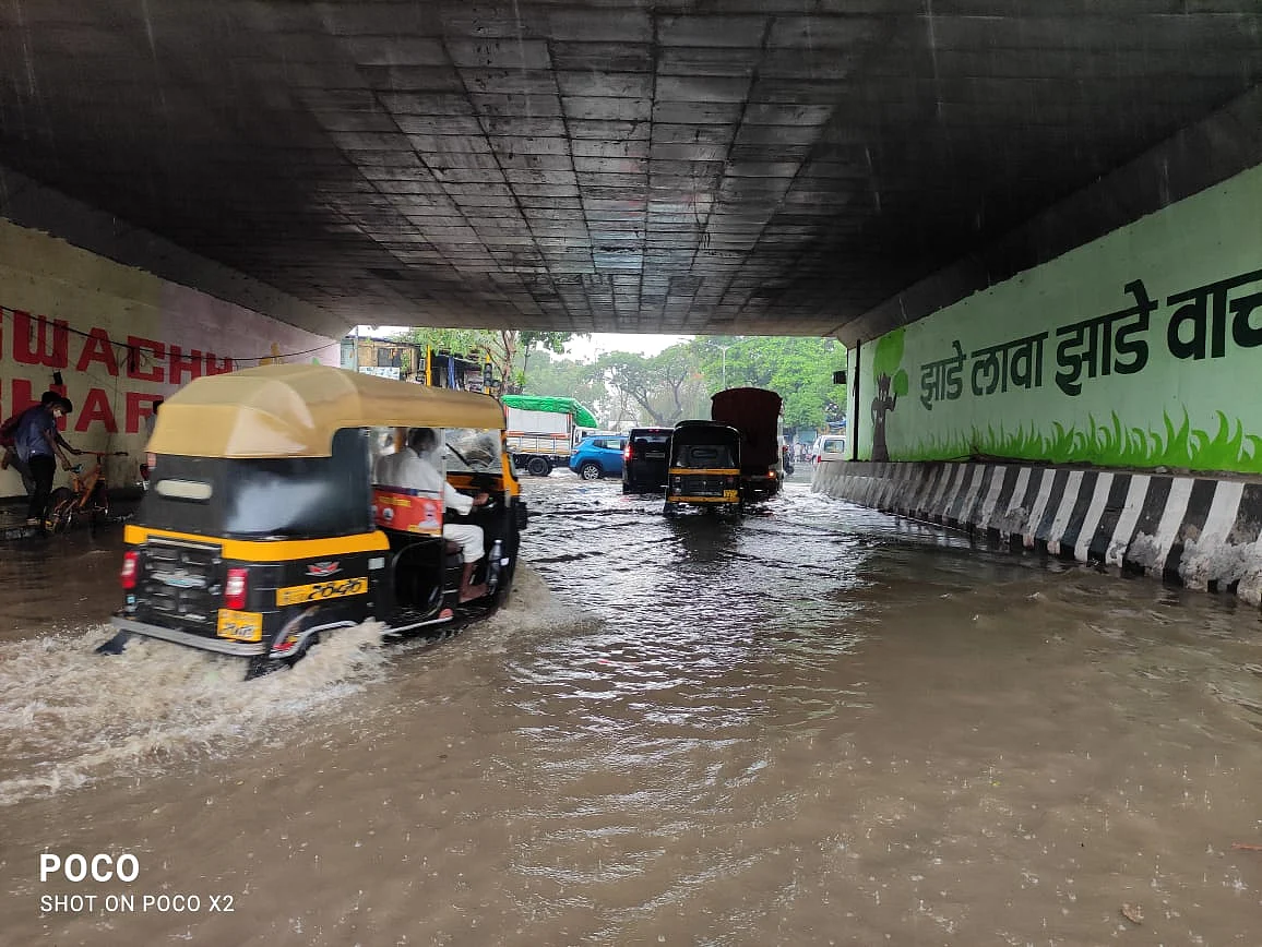Water-logging witnessed on the Western Express Highway near Dahisar, Mumbai on Tuesday as rain poured on the city.