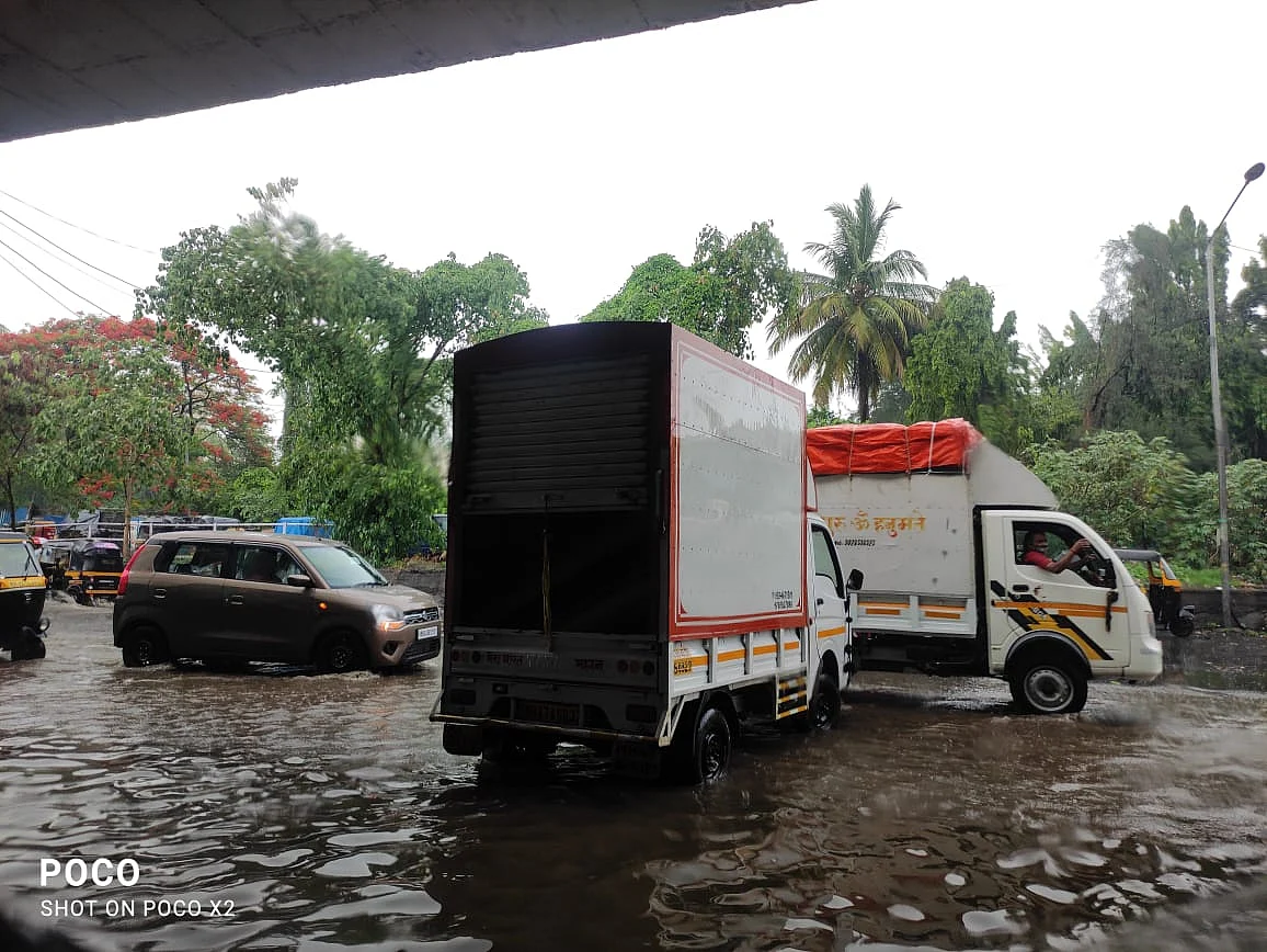 Water-logging witnessed on the Western Express Highway near Dahisar, Mumbai on Tuesday as rain poured on the city.