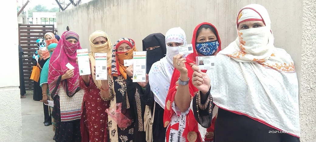 Women outside vaccination centre in Khajrana on Saturday