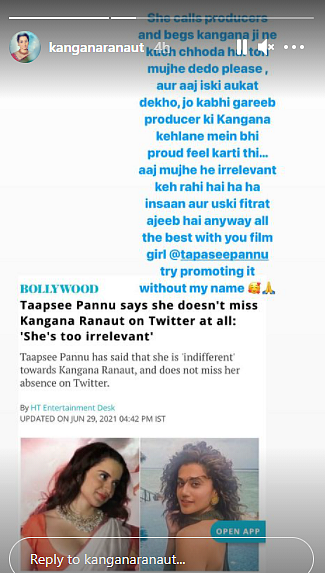 'Try promoting your film without my name': Kangana hits back at Taapsee, says, 'she begs for leftovers'