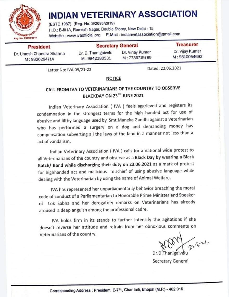 #BoycottManekaGandhi: Indian Veterinary Association protests accusing BJP leader of abusive language against veterinarian