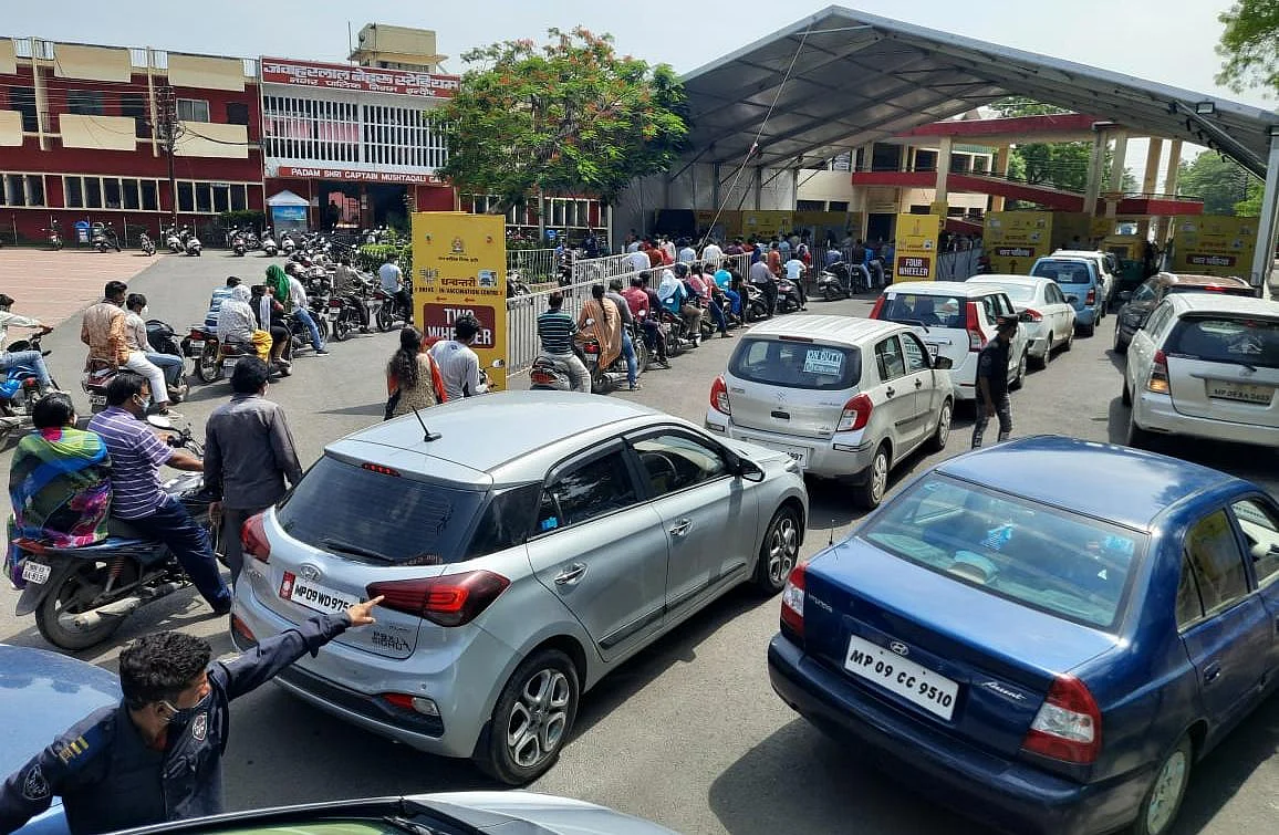 A view of drive-in vaccination centre in Nehru Stadium on Saturday