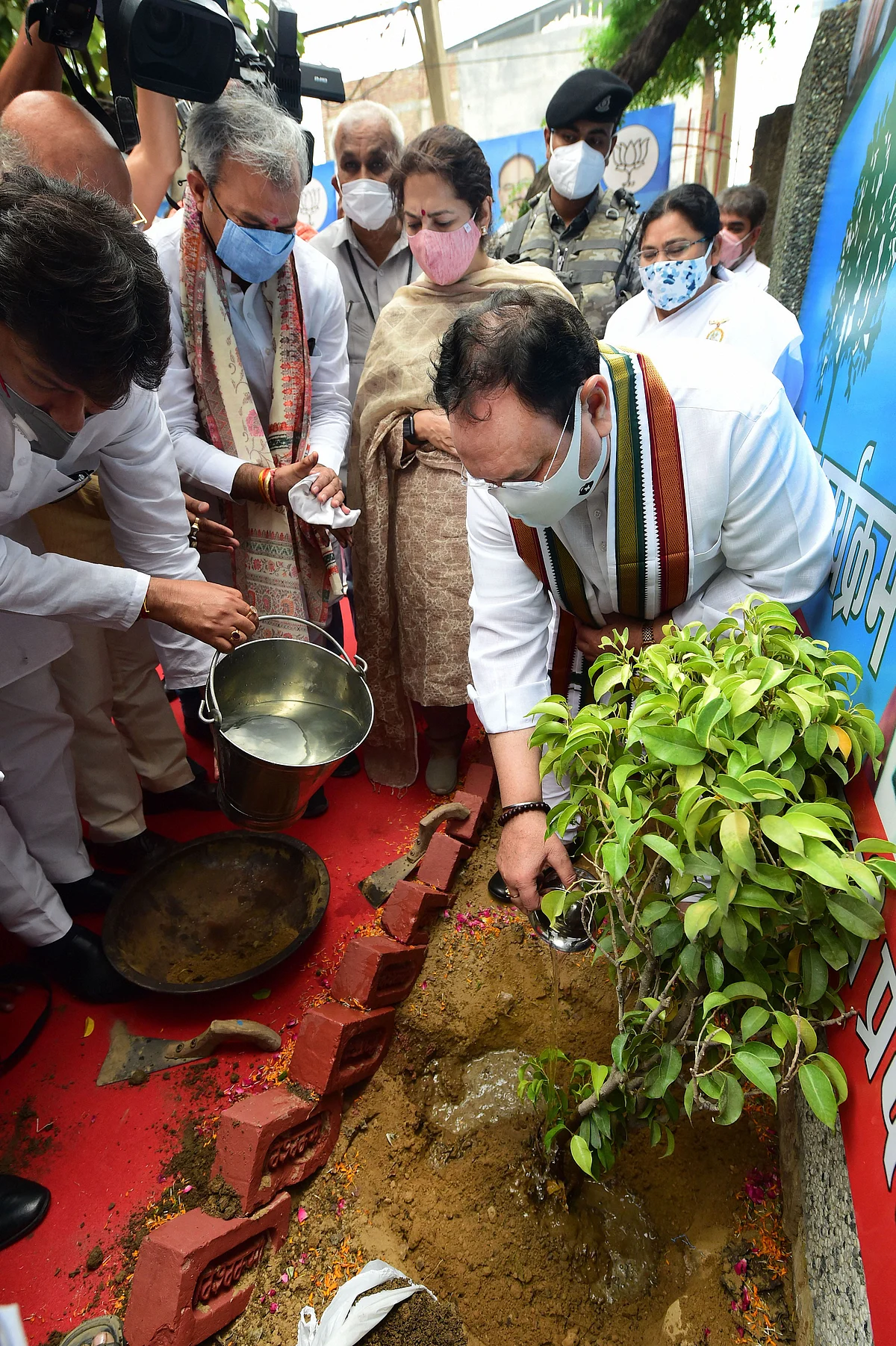 BJP National President JP Nadda sapling a plant after PM Modis Mann ki Baat in New Delhi, Sunday, June 27, 2021.