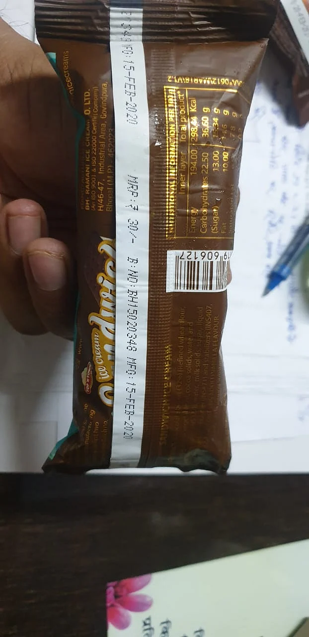 Ice cream pack with manufacturing date