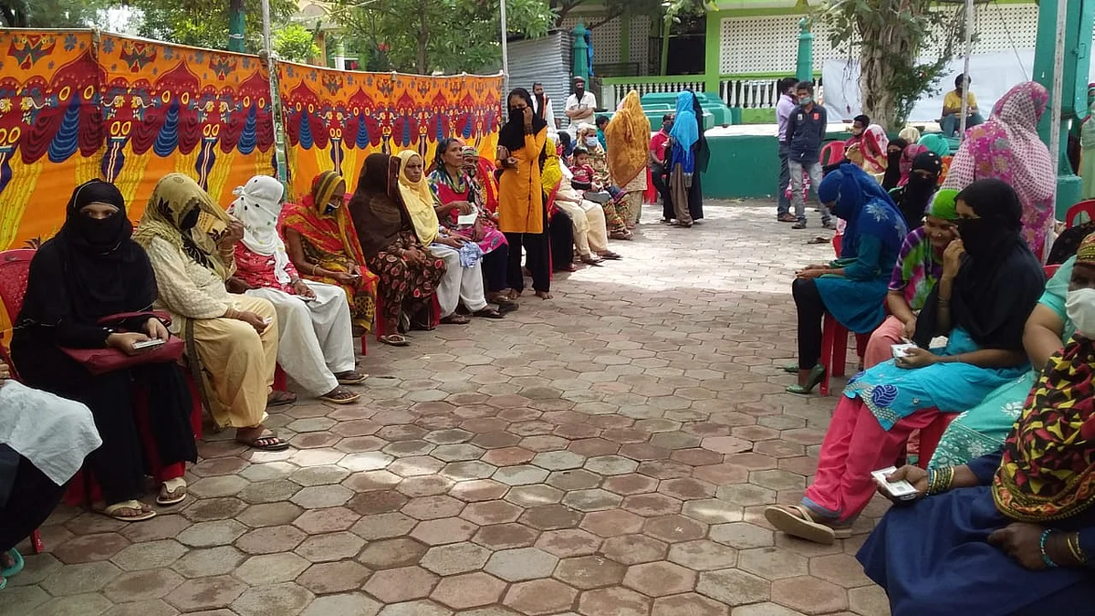 Long queues at women vaccination centre in Khajrana on Saturday
