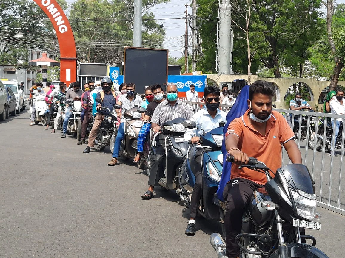 A view of drive-in vaccination centre in Nehru Stadium on Saturday