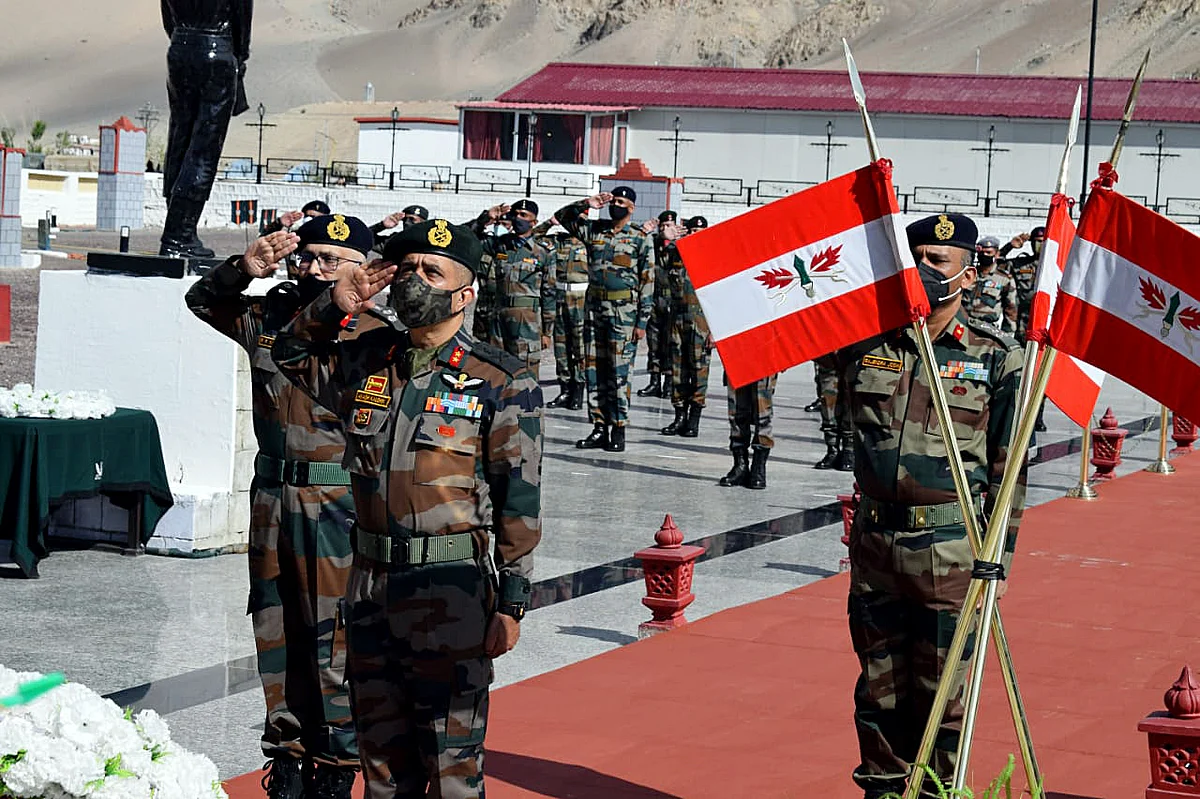 ire and Fury Corps pay tribute to the 20 soldiers who died in the Galwan valley clash on the occasion of its first anniversary, in Srinagar on Tuesday.