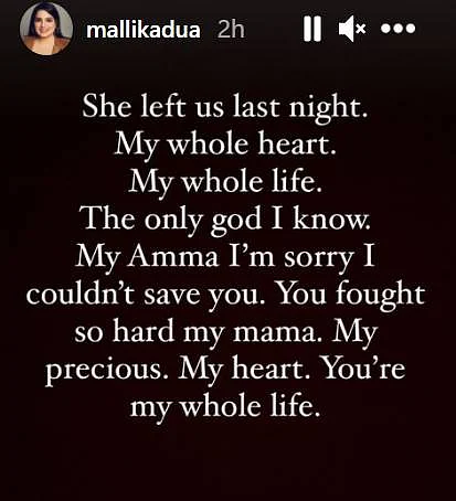Actor-comedian Mallika Dua mourns mother Chinna Dua's demise due to COVID-19