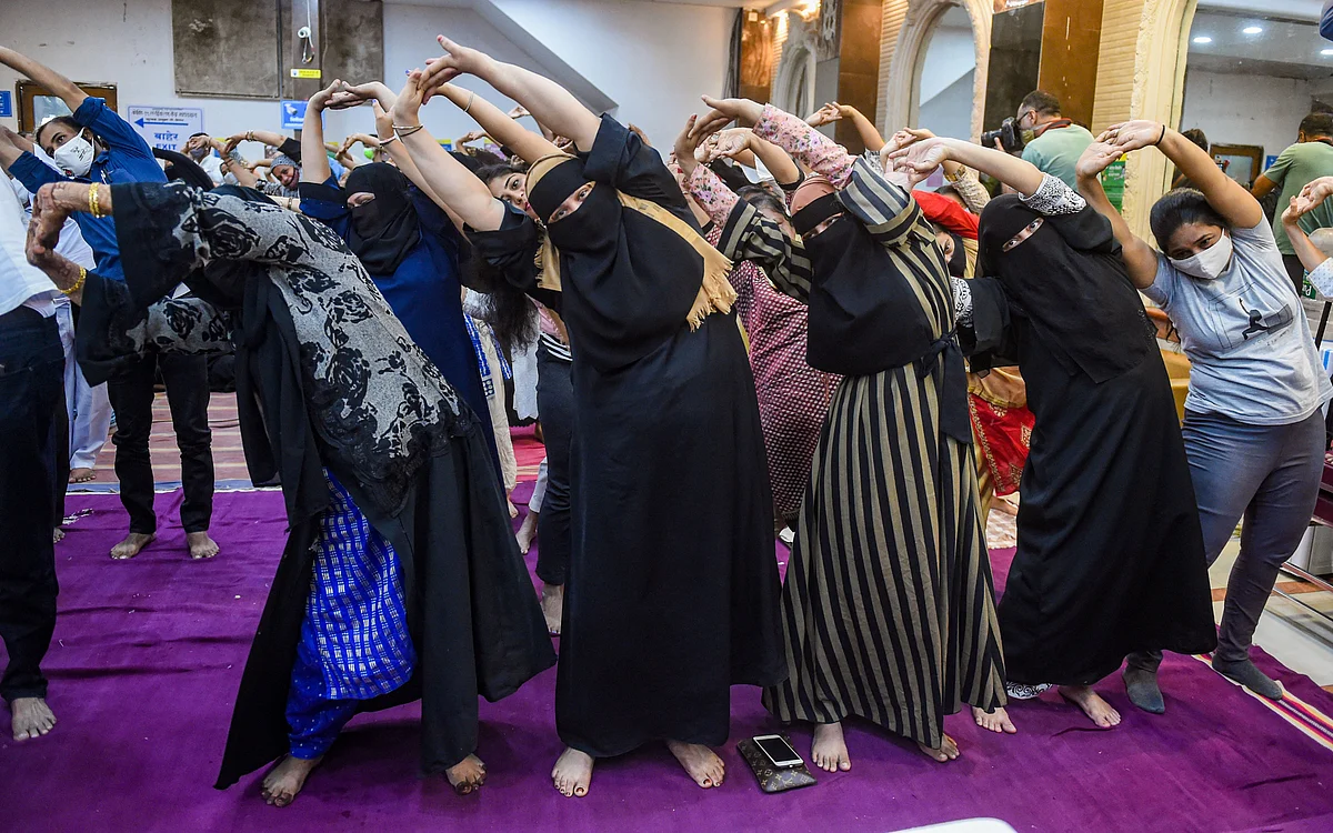 Mumbai: Muslim Community women perform Yoga on International Day of Yoga, in Mumbai, Monday, June 21, 2021.