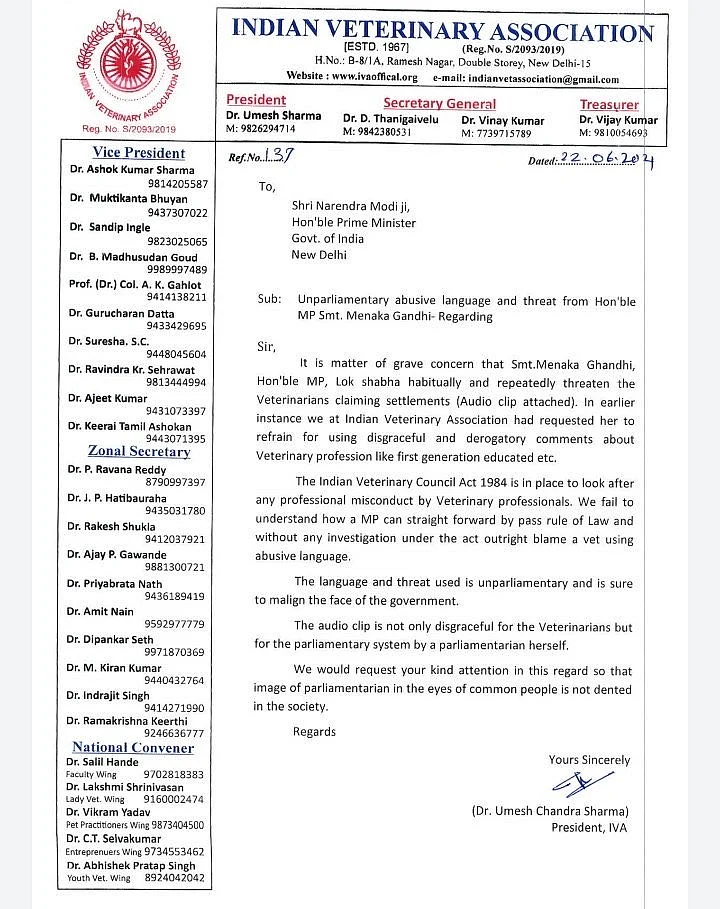 #BoycottManekaGandhi: Indian Veterinary Association protests accusing BJP leader of abusive language against veterinarian