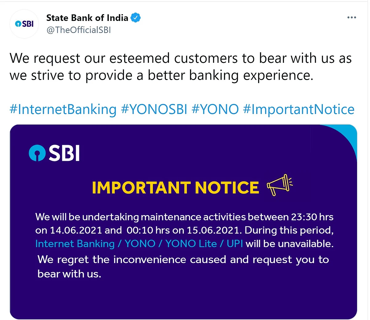 Yono, UPI, others services will be unavailable for SBI customers from midnight for sometime