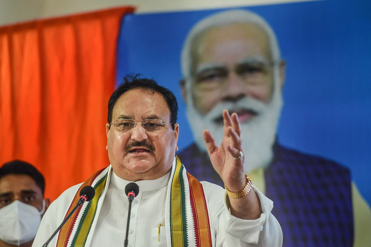 BJP National President JP Nadda addresses after PM Modis Mann ki Baat in New Delhi, Sunday, June 27, 2021.