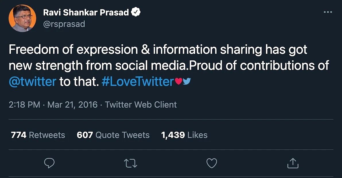 IT Minister Ravi Shankar Prasad's old tweet saying '#LoveTwitter' goes viral amid Centre's 'war' with microblogging app