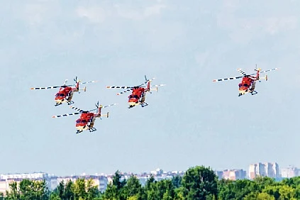 IAF Sarang Helicopter Display Team perform for the first time at the MAKS International Air Show at Zhukovsky International Airport, Russia on Tuesday.