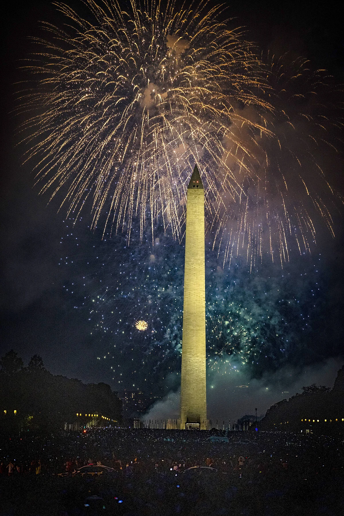 People fill the National Mall to watch the fireworks display during Independence Day celebrations on July 4, 2021 in Washington, DC.