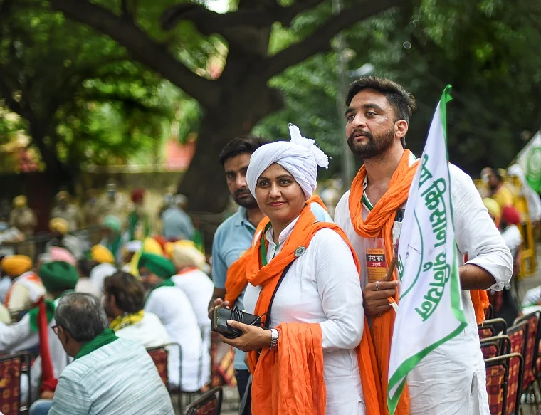 Farmers during Kisan Sansad at Jantar Mantar in New Delhi