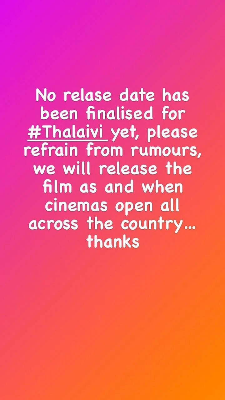 Kangana Ranaut gives update on release date of 'Thalaivi'