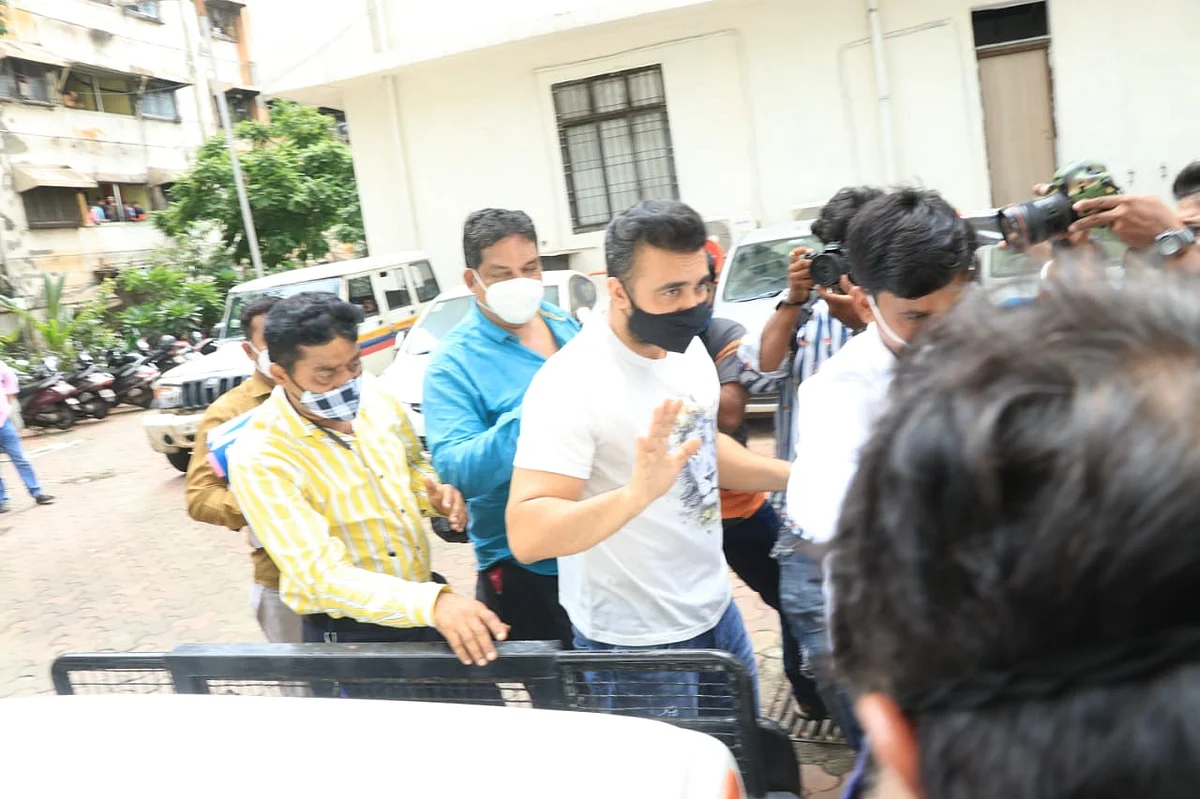 Raj Kundra at Property Cell, Byculla Police Quaters, Mumbai.