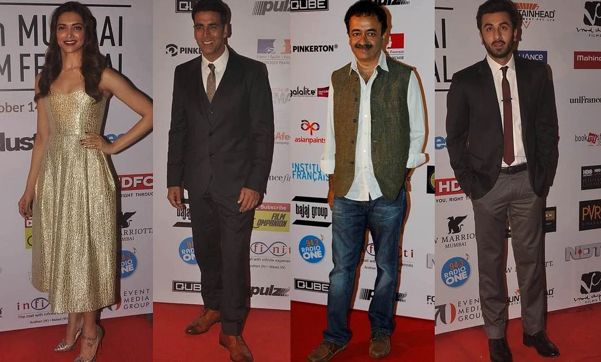 Deepika Padukone, Akshay Kumar, Rajkumar Hirani and Ranbir Kapoor during the 16th Mumbai Film Festival