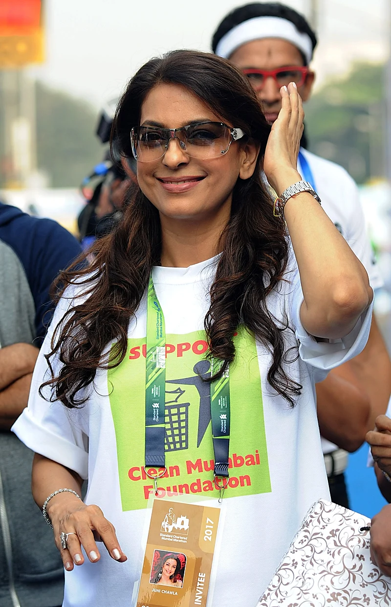 Actress Juhi Chawla at the Mumbai Marathon 2017