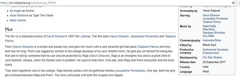 Wikipedia page of ‘Judwaa 2’ is damn hilarious. Check it out for yourself