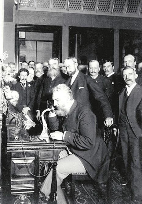 Bell with his telephone