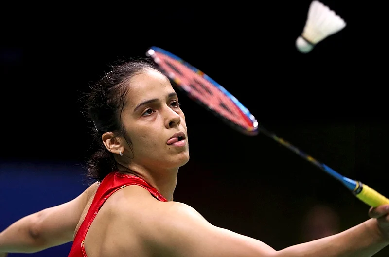Saina Nehwal plays a shot at the BWF World Championships in Nanjing, China. AP/PTI